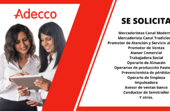 Adecco: Importante Empresa Necesita Cubrir Nuevos Puestos.